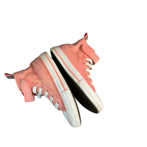 Converse Kids All Star Hi Shimmer Pink Sneakers W/ Velcro Strap Size 12 Youth - Picture 7 of 8